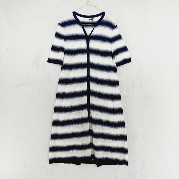Striped Navy and White Women's Sweater - Picture 2 of 11